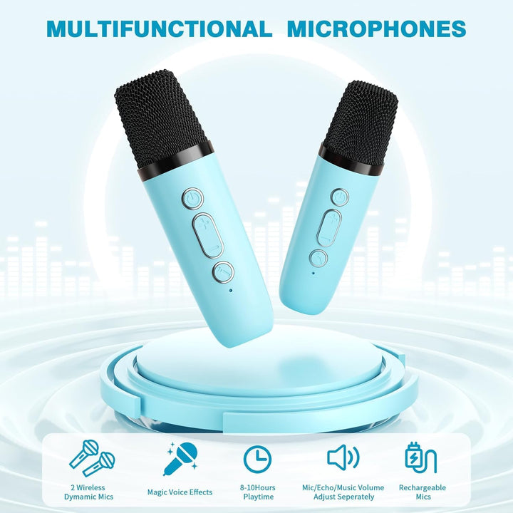Mini-Karaoke-Maschine mit 2 kabellosen Mikrofonen, Top-Tragbare Bluetooth-Karaoke-Maschine für Kinde