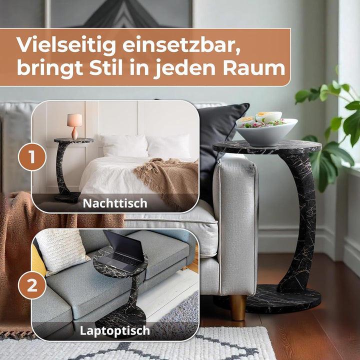 [en.casa] Beistelltisch Holeby Couchtisch Sofatisch auf Rollen Betttisch Laptoptisch C-Form Wohnzimm