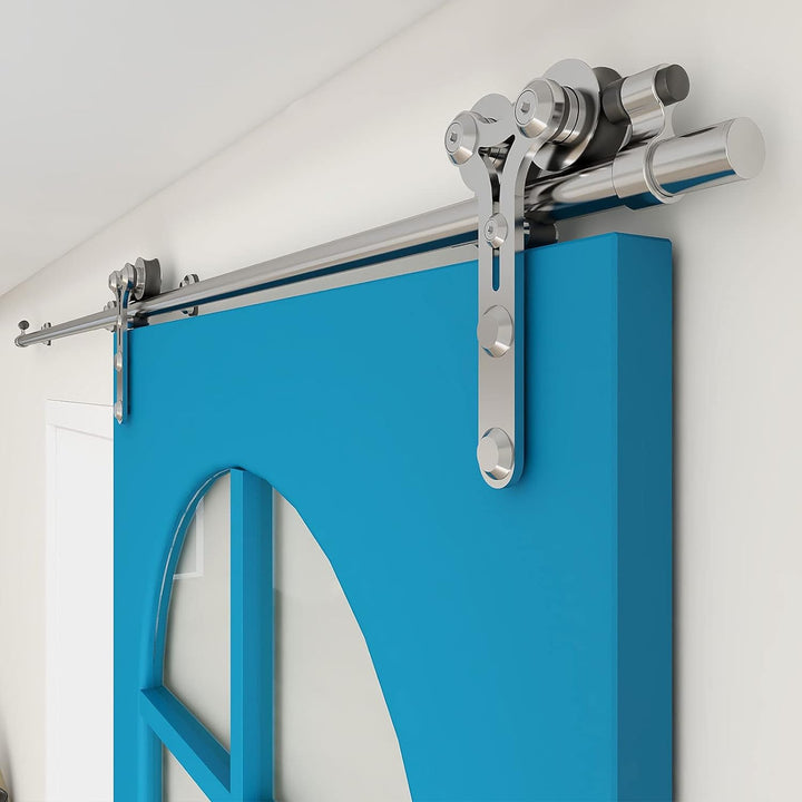 TSMST 200cm/6.6ft Edelstahl Laufschiene Schiebetürbeschlag für Einzelne Holztüren, Reibungslos und L