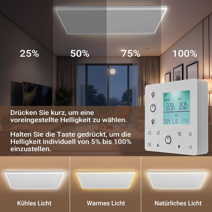Wiltec Infrarot Deckenheizung 370 W, Infrarotheizung Deckenmontage mit LED-Beleuchtung 65,5 x 63 x 3