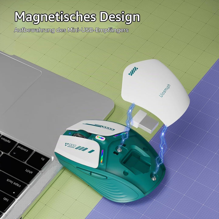 Uiosmuph G19 Bluetooth Maus, LED Bluetooth Funkmaus (Tri-Mode: BT 5.1/5.0+2.4G), Batteriestand sicht