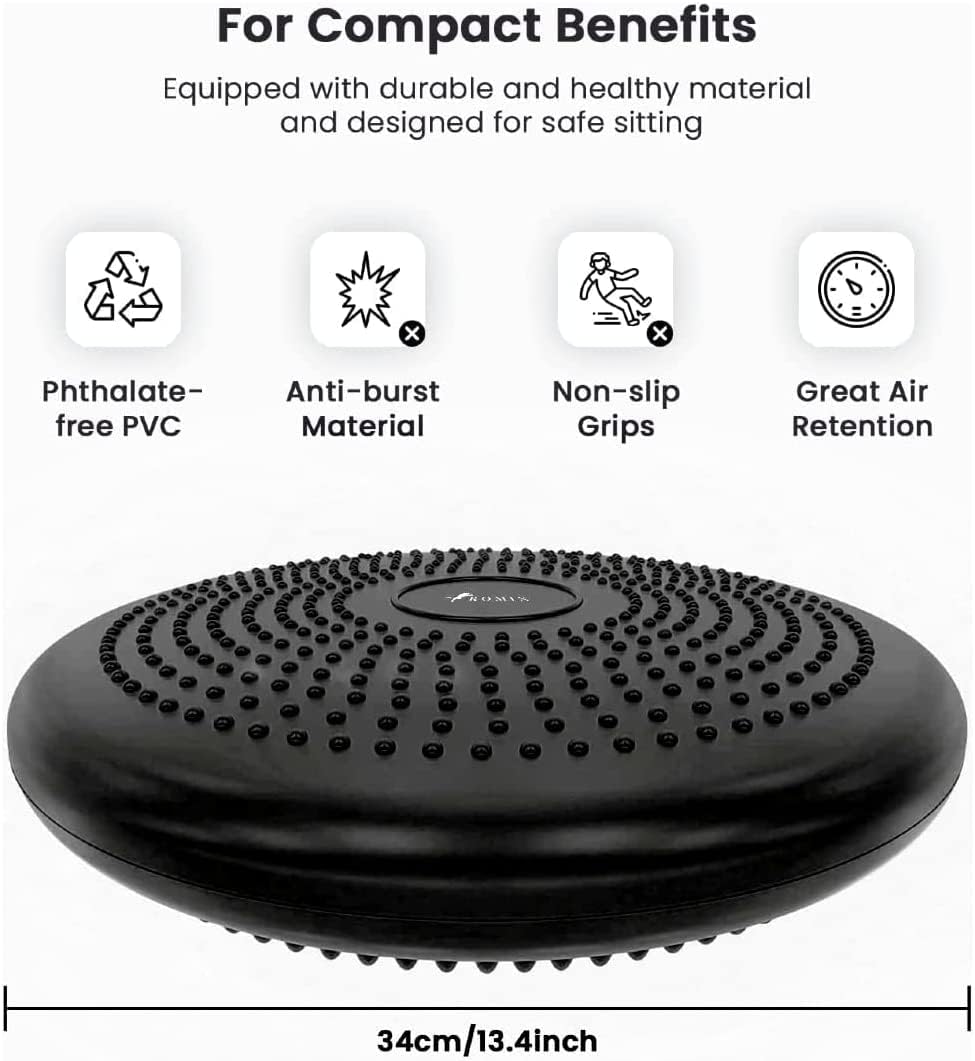 ROMIX Balancekissen, Premium 33cm Durchmesser Anti-Burst Luftkissen inkl. Pumpe, Wobble Board Ballsi