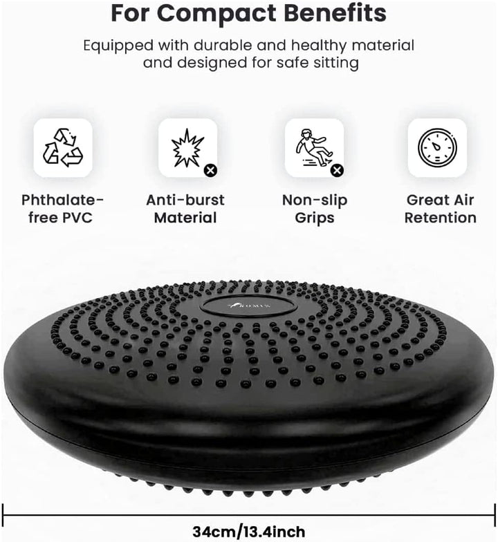ROMIX Balancekissen, Premium 33cm Durchmesser Anti-Burst Luftkissen inkl. Pumpe, Wobble Board Ballsi