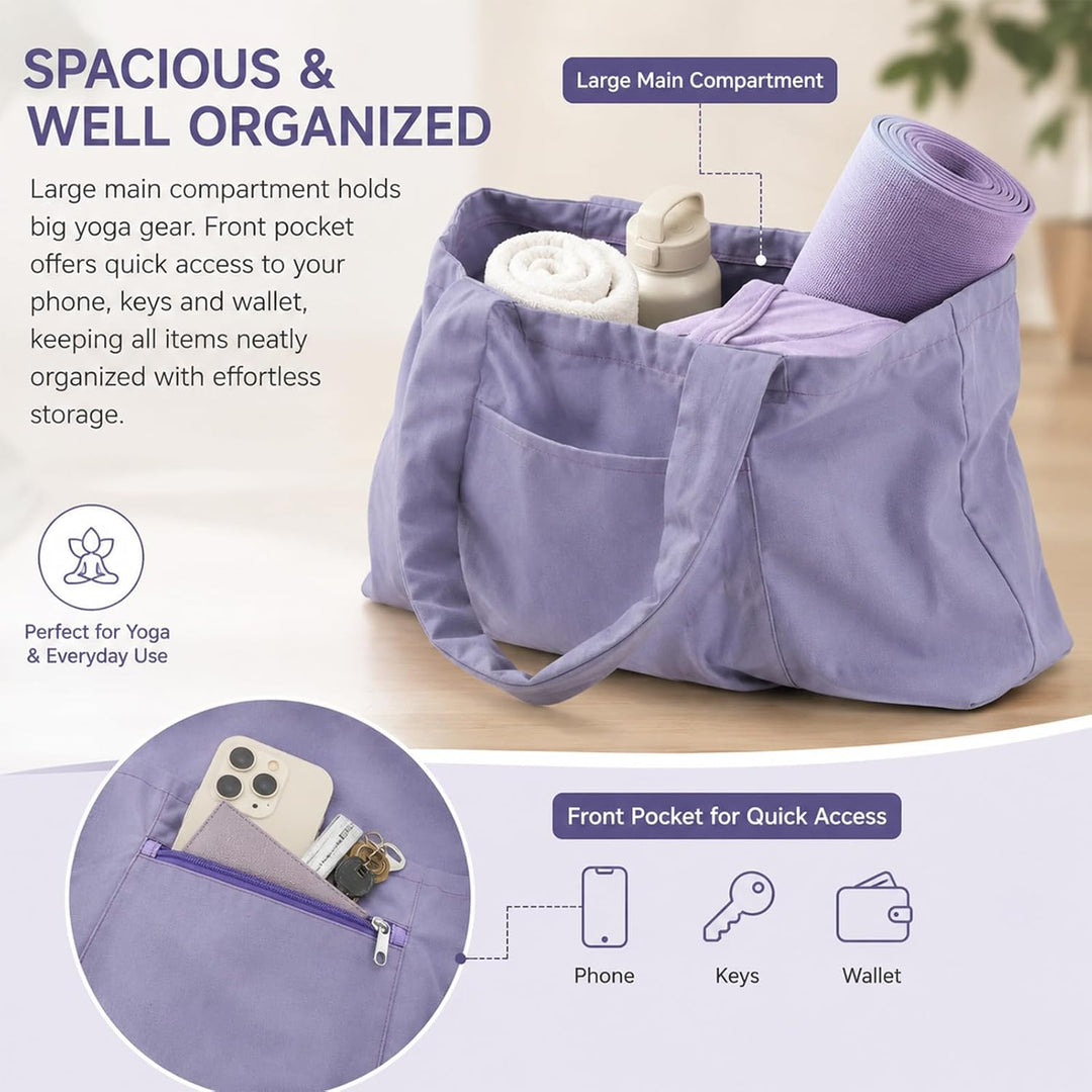 Yogatasche, Lila übergrosse Sporttasche, Wasserdicht Tragetasche für Yogamatten Canvas-Material Dame