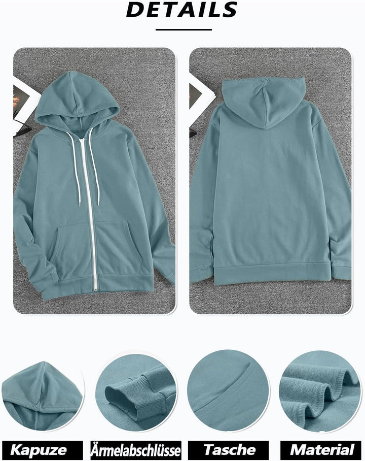 Uusollecy Damen Sweatjacke Hoodie Sweatshirtjacke Pullover Oberteile Kapuzenpullover Einfarbig Full