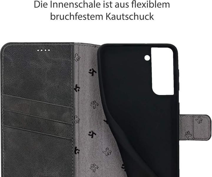 Suncase Book-Style Hülle kompatibel mit Samsung Galaxy S22 5G Leder Tasche (Slim-Fit) Lederhülle Han