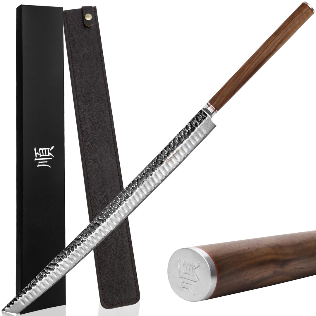 YOUSUNLONG Sakimaru-Messer 590mm Ultra Yanagiba - Japanische Hammer Damaststahlklinge - Natürlicher