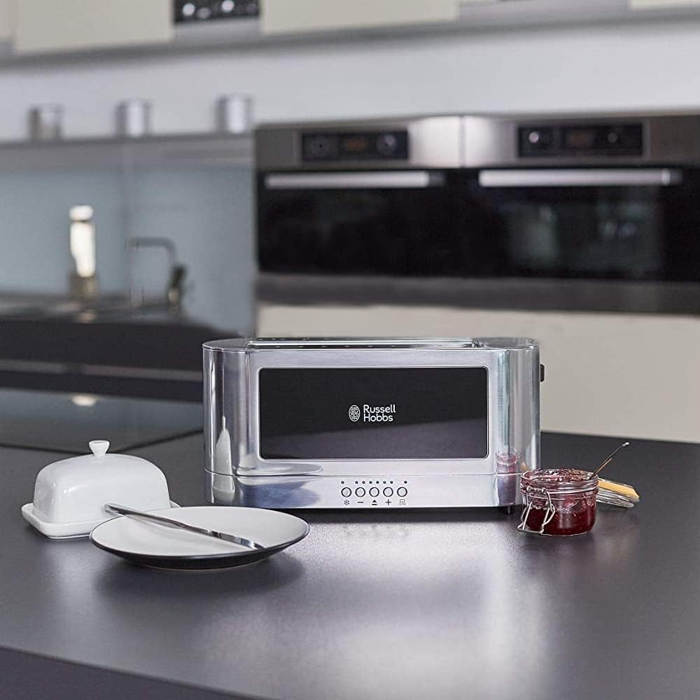 Russell Hobbs Toaster [Langschlitz für 2 Scheiben / 1 breite Brotscheibe] Elegance Glas/Edelstahl (e
