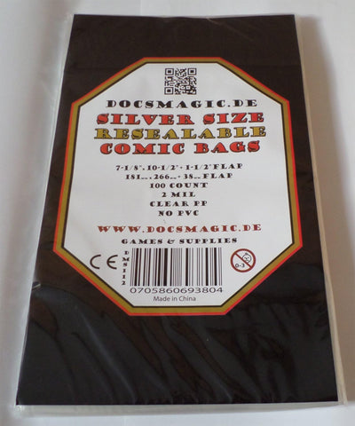 docsmagic.de 5X 100 Resealable Silver Size Comic Book Bags 7-1/8"x 10-1/2"+ 1-1/2"Flap- 2 Mil - Hüll