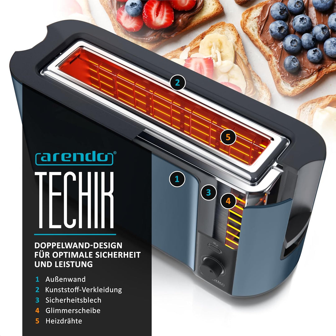 Arendo - Toaster Langschlitz 2 Scheiben - Defrost Funktion - 1000 W - Doppelwandgehäuse - Integriert