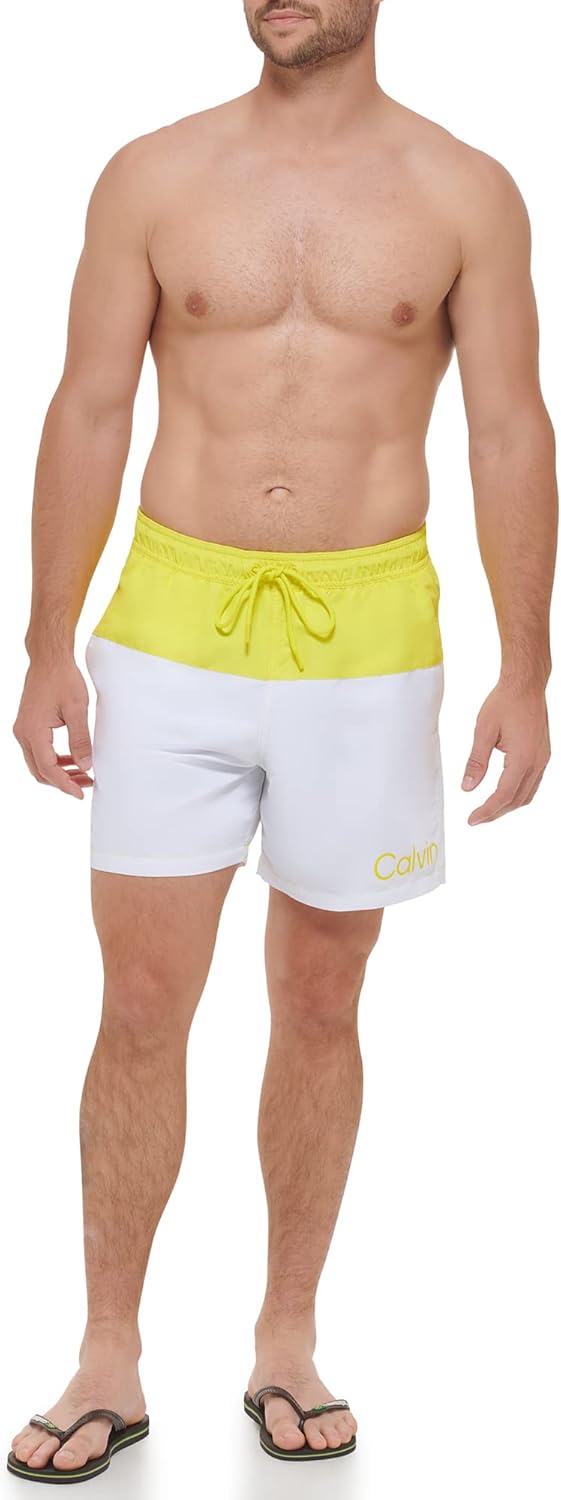 Calvin Klein Herren Uv Protected Quick Dry Square Patch Logo Swim Trunk Badehose XXL Citrina/Weiss,