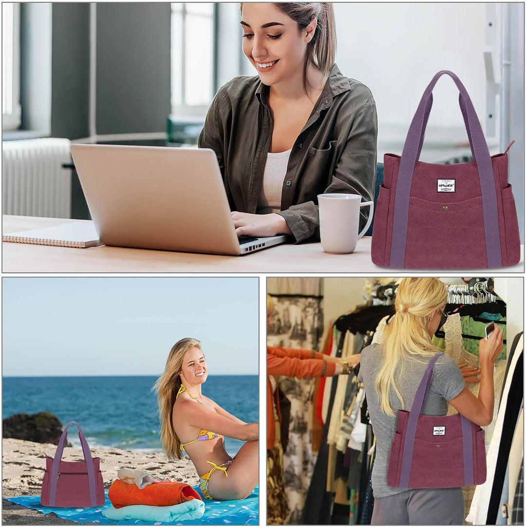 HAWEE Canvas Damen Handtasche Shopper Tote Bag Grosse Schultertasche mit Reissverschluss Umhängetasc