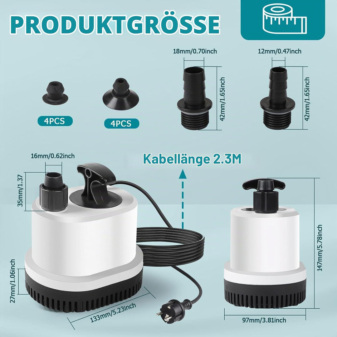 EXLECO Tauchpumpe Klein Wasserpumpe Mini Aquarium Pumpe Max.2500L/H 40W 220-240V Förderpumpe Springb