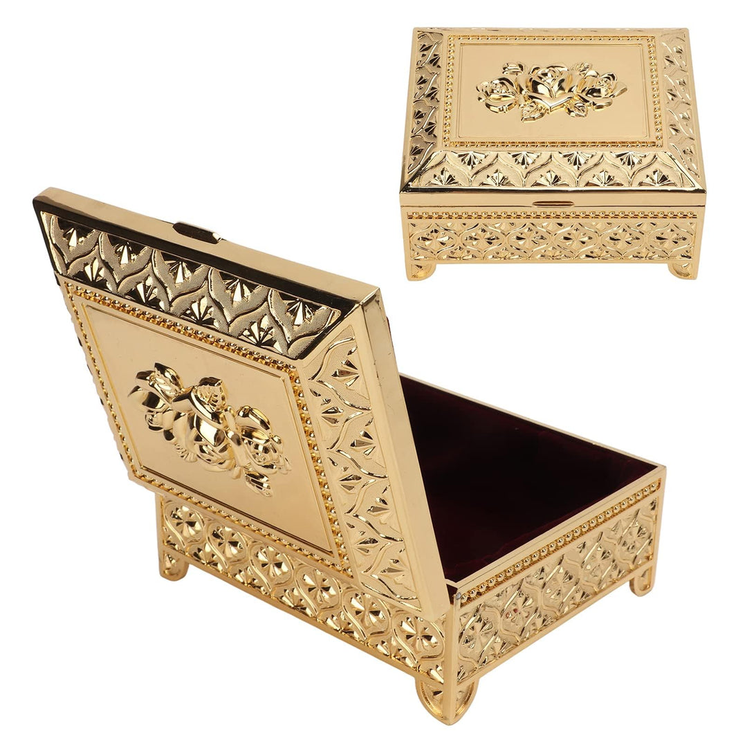 Schmuckkästchen, 12,5x10,5x5,5cm Vintage Rosenmuster Schatulle geprägt einlagig Klappdeckel Zinklegi