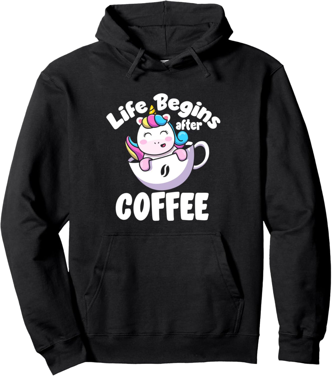 Das Leben Beginnt Nach Der Kaffee-einhorn-kaffeetasse Pullover Hoodie
