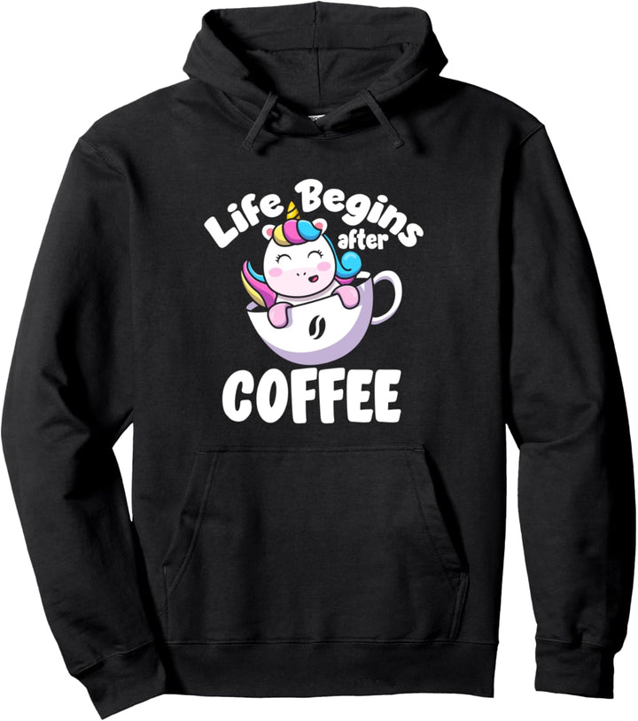 Das Leben Beginnt Nach Der Kaffee-einhorn-kaffeetasse Pullover Hoodie