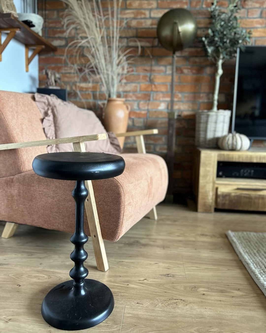 Beistelltisch Metall schwarz Anik-Optik mit Säulenfuss rund ø 30 cm Modern Atapo