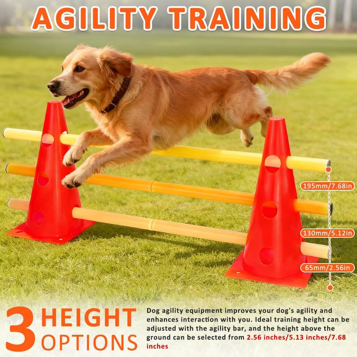 Steckhürdenset, Agility Set Hunde mit 8 Kegel(32cm) + 4 Stangen(80cm), Cavaletti Hund für Koordinati