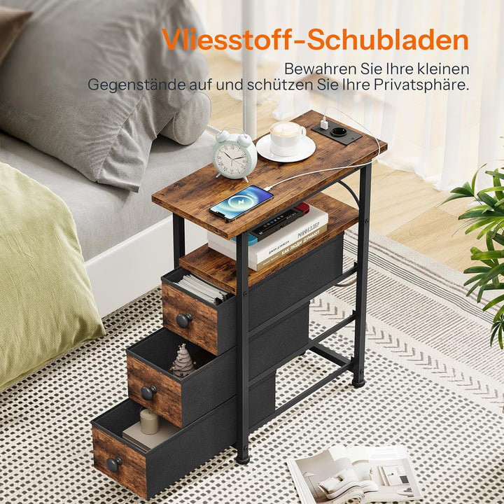 HOOBRO Nachttisch mit Ladestation, 1 Standardsteckdose, 2 USB-Anschlüsse, schmaler Beistelltisch, 3