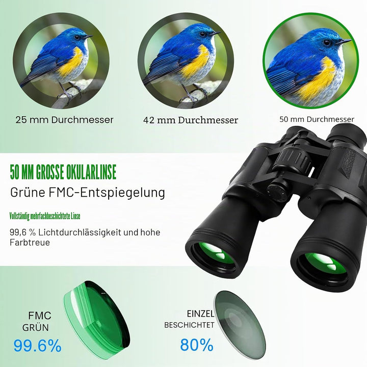 20x50 Fernglas für Erwachsene, HD Wasserdichtes Fernglas mit BAK4 Prisma &amp; FMC Objektiv, Tragbares F