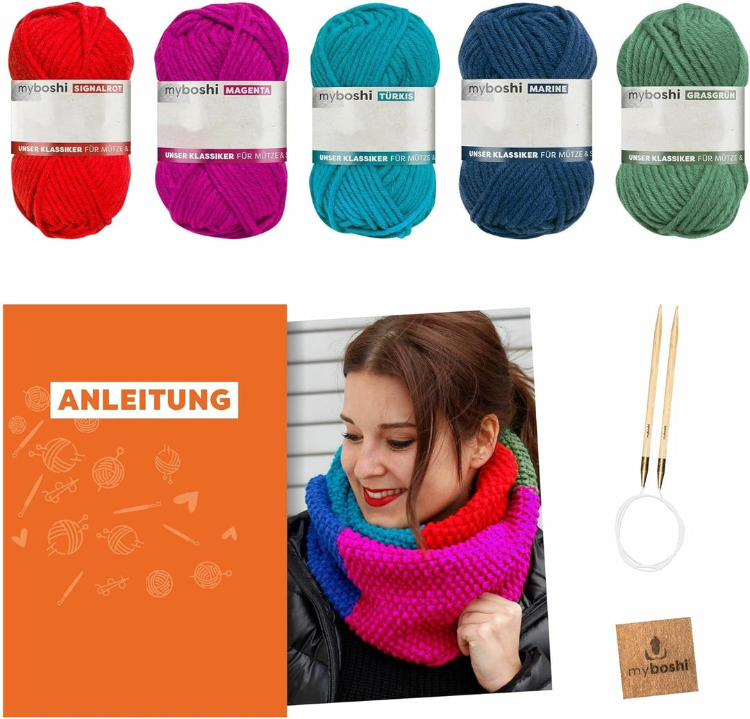 myboshi Strickset Schal New Haven, inkl. No.1 Wolle, Rundstricknadel, Anleitung und Label, Strickpak
