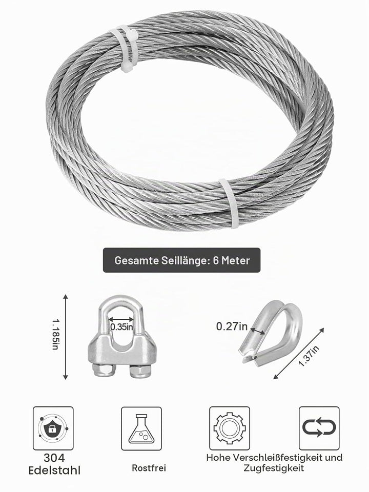 TooTaci 6mm Edelstahlseil,5M/6mm Drahtseil Edelstahl 7 * 19,Stahlseil mit ösen,M6 Drahtseilklemme,6m