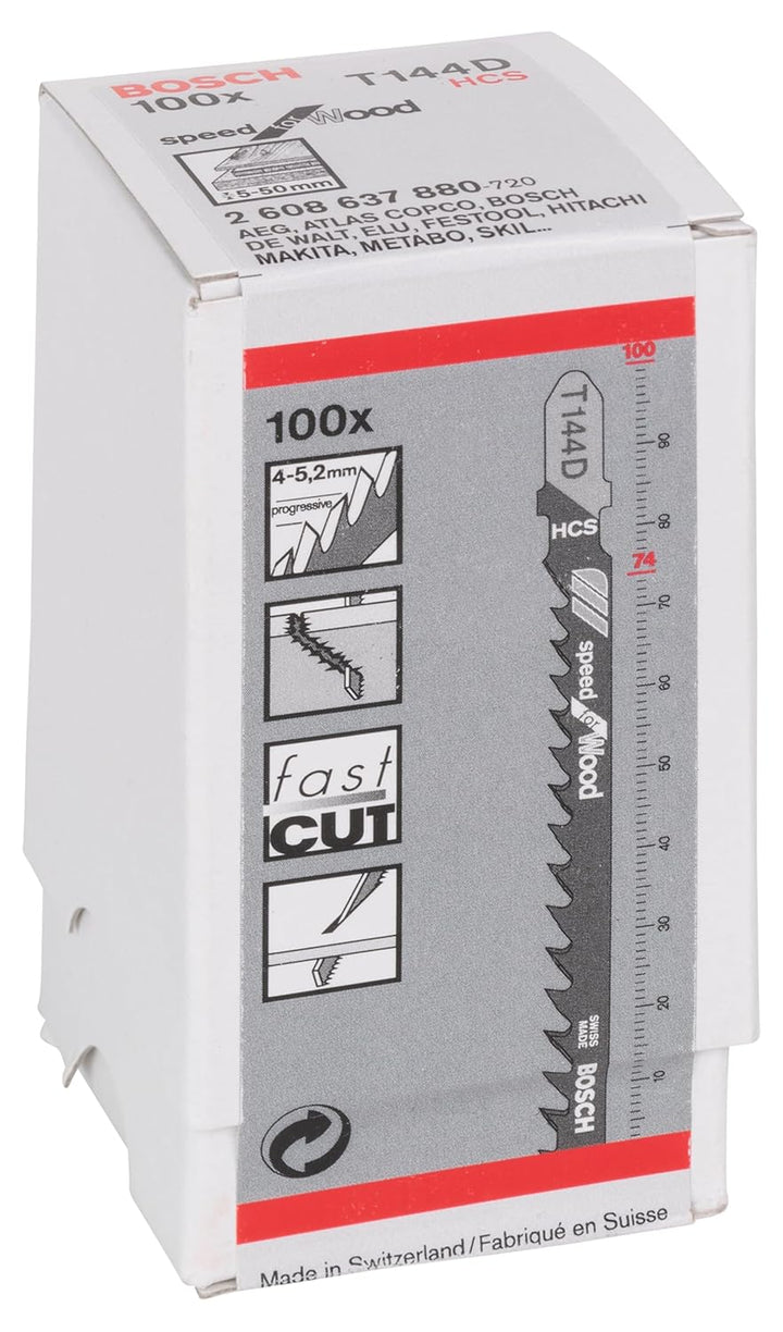 Bosch Professional 100 x Stichsägeblatt T 144 D Speed for Wood (für weiches Holz, gerader Schnitt, Z