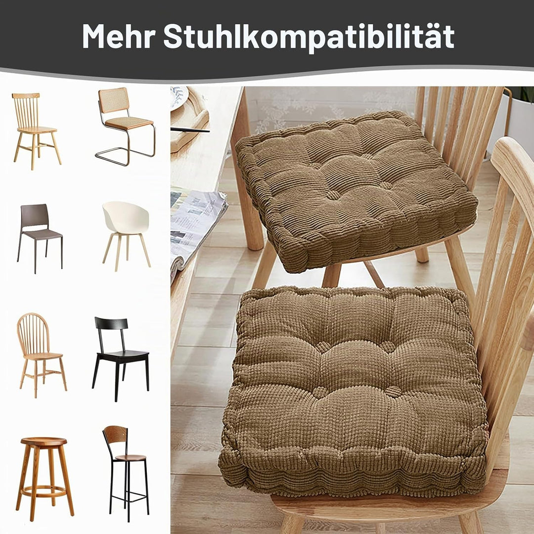 2er Set Sitzkissen, Dickes Stuhlkissen 40x40cm, Sitzpolster Outdoor & Indoor, für Gartenstuhl, Küche