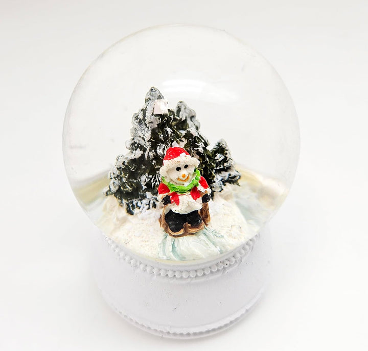 4 süsse Mini-Schneekugeln Weihnachten Winter und REH auf Sockel weiss Nostalgie | Durchmesser 45mm |