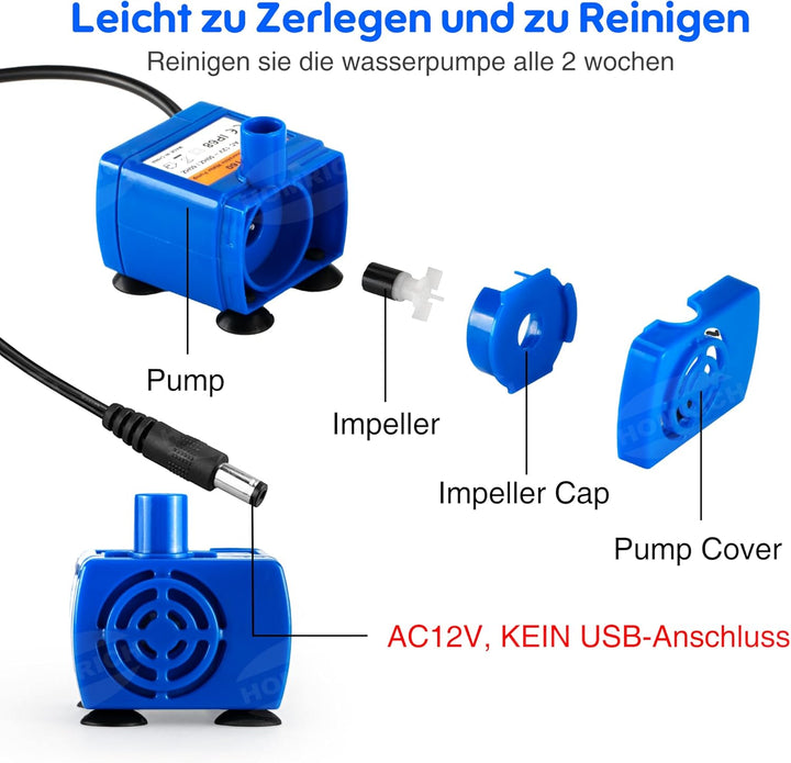 Haustier Wasserpumpe Ersatzpumpe für Blumen Katzenbrunnen, Mini Super Leise Elektrische Wasser Pumpe