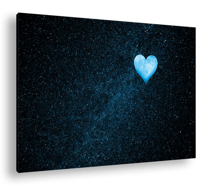 deyoli Mond als Herzform Format 80x60 Effekt: Monocrome Blau als Leinwandbild, Motiv fertig gerahmt