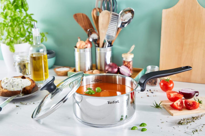 Tefal Primary Stielkasserolle 14 cm (1 L) 10 Jahre Garantie, hochwertiger Edelstahl, Induktion, Schm
