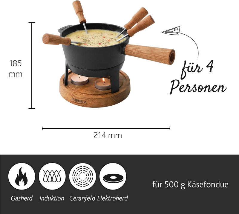 Boska Fondue-Set Pro S - 700 ml - 350 Gramm geschmolzenen Käse - geeignet für Käsefondue - mit Candl