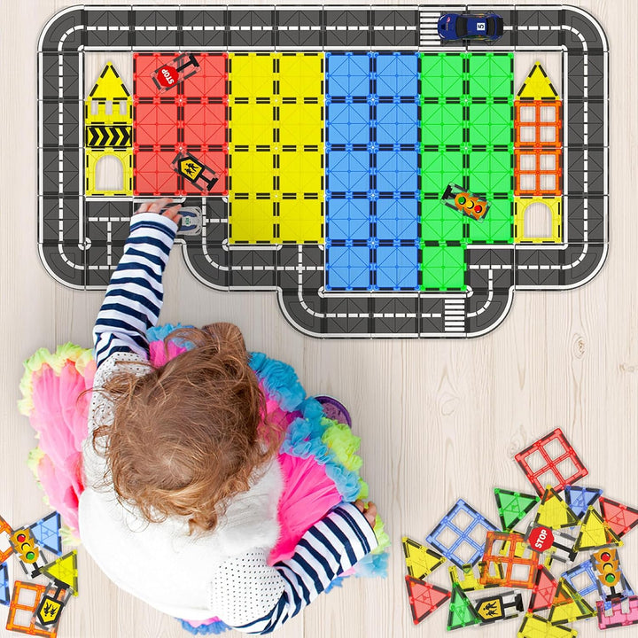 Magnetische Bausteine, Magnetic Tiles Blocks, 38 Teile Magnetbausteine Strasse, Magnete Kinder Baust