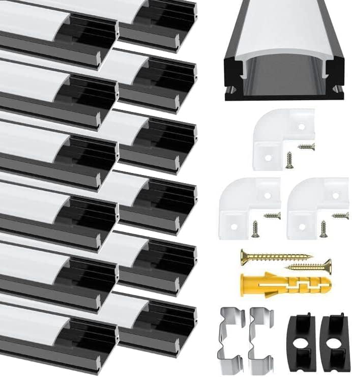 Schwarz LED Streifen Profil U Form, 12 Pack Aluminium Kanal Schwarz Schiene Eckprofil mit Milchiger