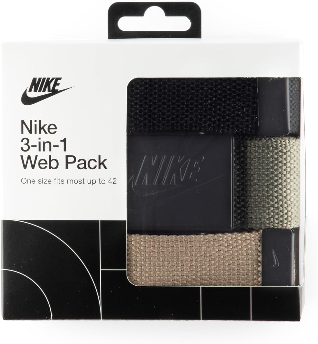 Nike Herren 3 Pack Web Belt Gürtel One-Size up to 42" Schwarz / Olivgrün / Khaki, Futura, One-Size u