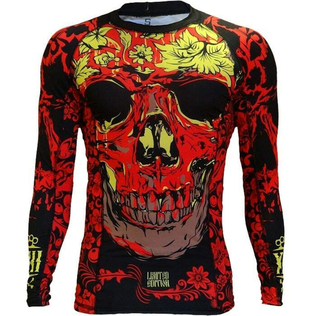Hardcore Training Rash Guard Long Sleeve Skull Folk Men's Kompressionshemd Herren Lange Ärmel Grappl