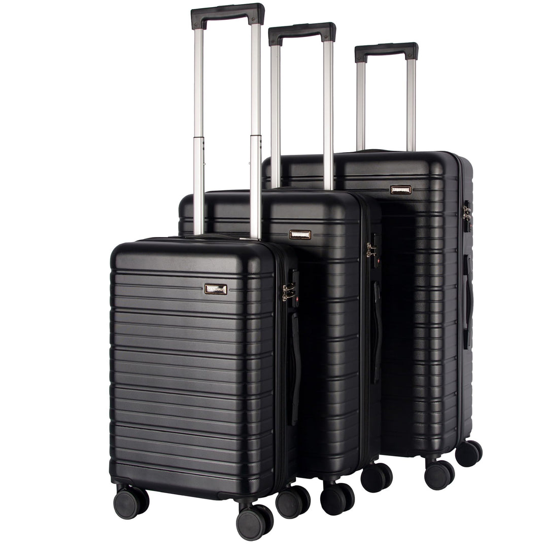 StahlHaus® Hartschalen Koffer 3er Set M + L + XL Reisekoffer – Rollkoffer Schwarz Luxe – 4 Rollen TS