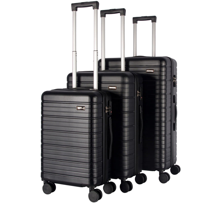StahlHaus® Hartschalen Koffer 3er Set M + L + XL Reisekoffer – Rollkoffer Schwarz Luxe – 4 Rollen TS