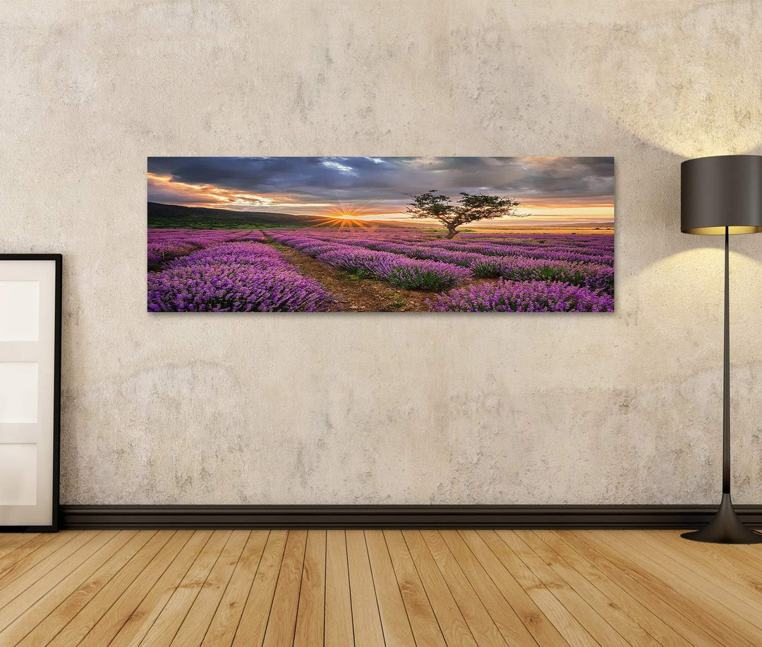 islandburner Bild auf Leinwand Atemberaubende Landschaft Mit Lavendelfeld Bei Sonnenaufgang Bilder W