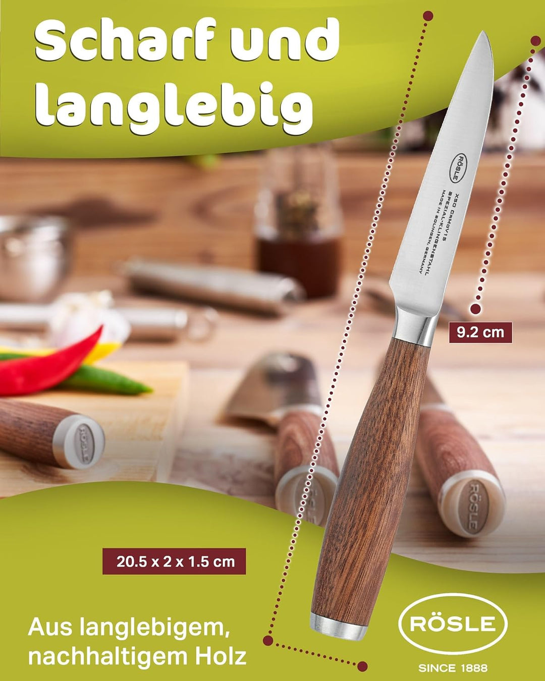 RÖSLE Gemüsemesser Masterclass, Hochwertiges Küchenmesser zum Zerkleinern von Obst und Gemüse, Made