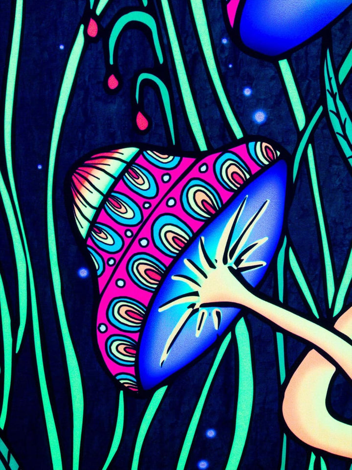 PSYWORK Schwarzlicht Stoffposter Neon | Magic Mushroom Green | 1,0 x 1,4m | UV-aktiv | fluoreszieren