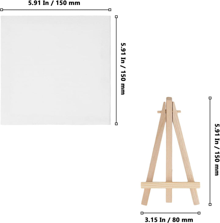 24 Stück Mini Leinwand Set, 15x15cm Kleine Leinwand mit Staffelei Holz 8x15cm, 12 Pinsel und 5 Misch