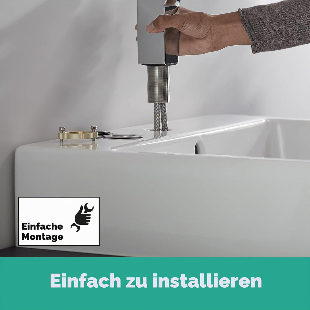 hansgrohe Waschtischarmatur Vernis Shape, Wasserhahn Bad mit Auslauf Höhe 70 mm, mit Zugstange, Bada