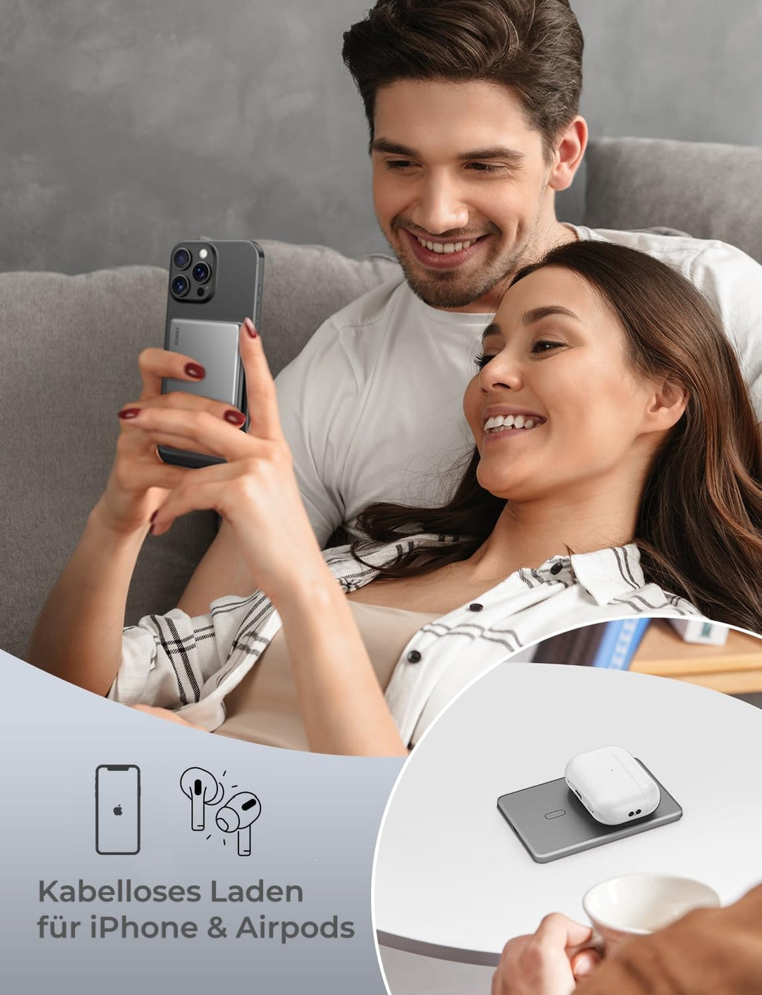 RORRY Power Bank für Magsafe, 5000mAh PD 18W 8.6mm Tragbares Magnetisch Powerbank, Externe Handy Akk