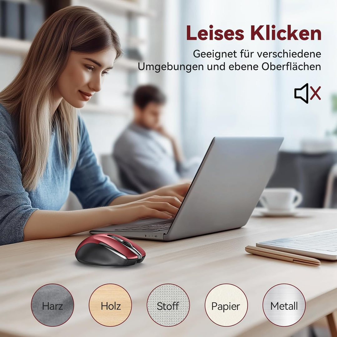 TechRise Bluetooth Maus, 2.4G Maus Kabellos (BT 5.0/3.0 + 2.4G), 4800 DPI Wiederaufladbare Ergonomis