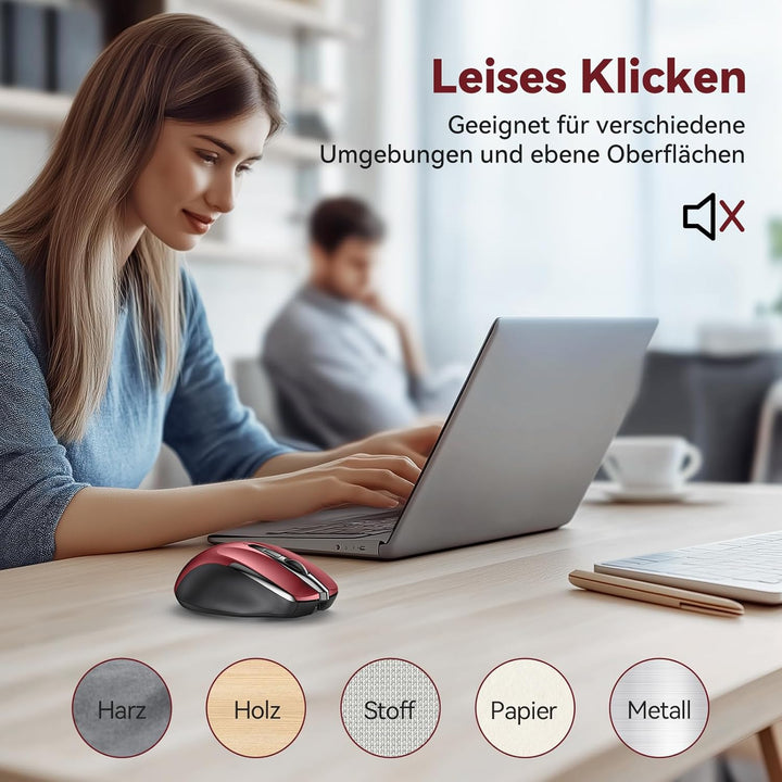 TechRise Bluetooth Maus, 2.4G Maus Kabellos (BT 5.0/3.0 + 2.4G), 4800 DPI Wiederaufladbare Ergonomis