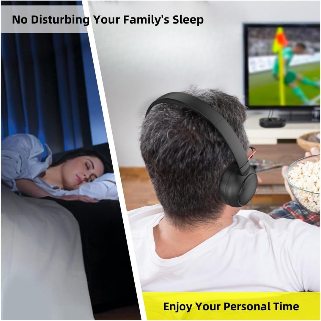Kabellose TV-Kopfhörer für Senioren mit Sender-Ladestation, 2.4 GHz RF & Bluetooth 5.3 für Fernseher