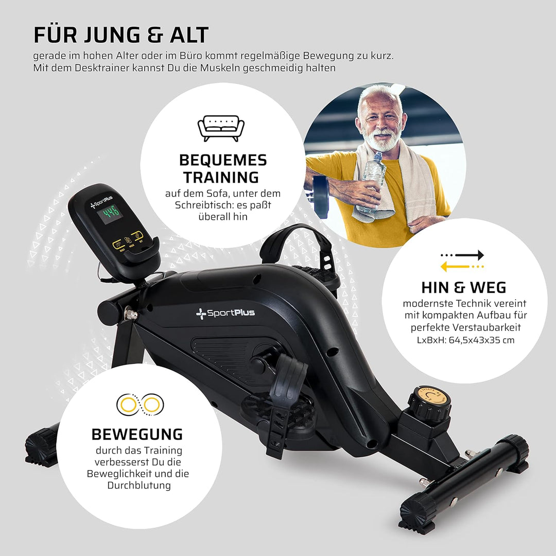 SportPlus | 2022 Modell | Beintrainer für zuhause & Büro, Mini-Heimtrainer mit Magnet-Bremse & 8 Wid