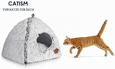 CATISM Katzenbett Waschbar Katzenschlafplatz für Katzen Katzenhöhle Plüsch Haustier Katzenkopfkissen